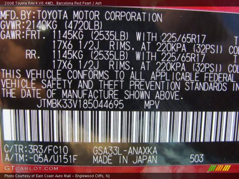 Barcelona Red Pearl / Ash 2008 Toyota RAV4 V6 4WD