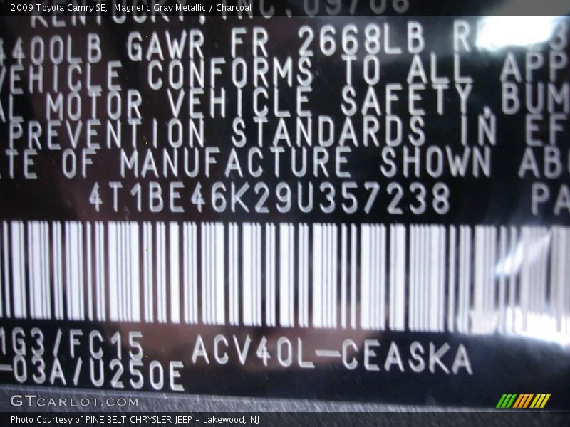 Magnetic Gray Metallic / Charcoal 2009 Toyota Camry SE