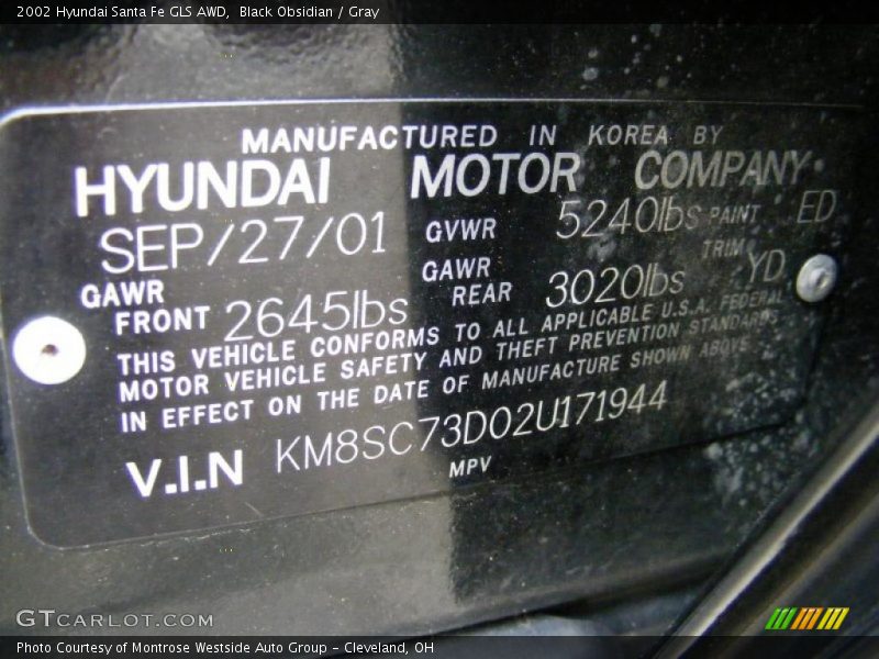 Black Obsidian / Gray 2002 Hyundai Santa Fe GLS AWD