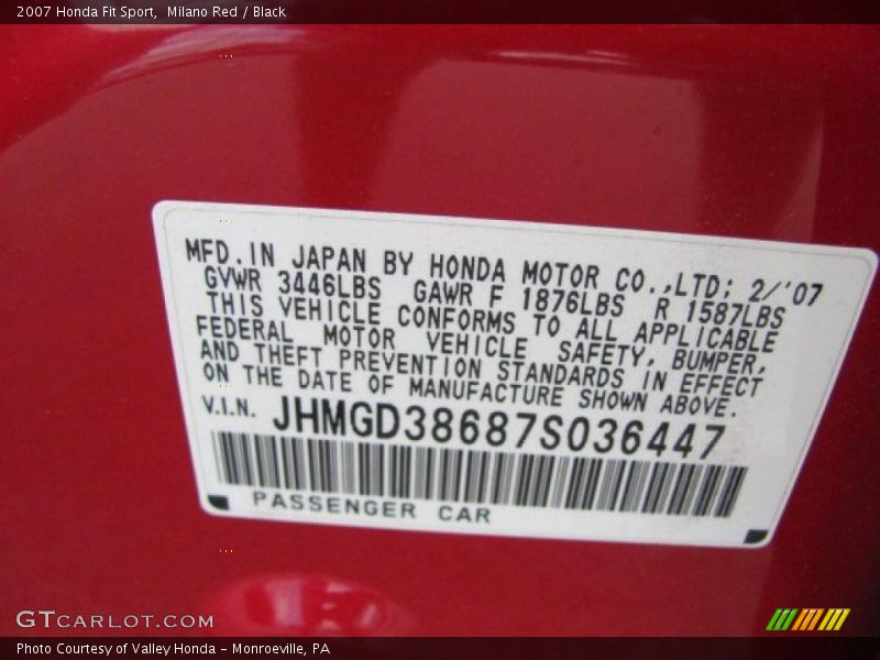Milano Red / Black 2007 Honda Fit Sport