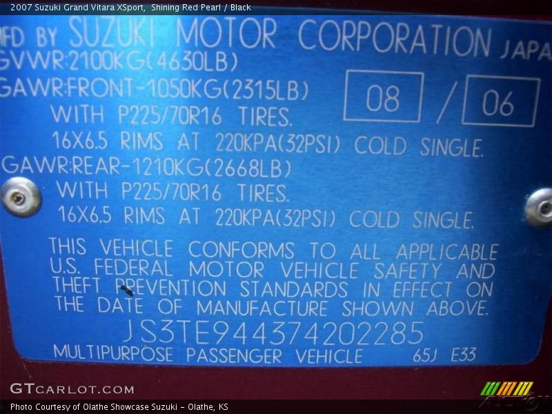 Shining Red Pearl / Black 2007 Suzuki Grand Vitara XSport