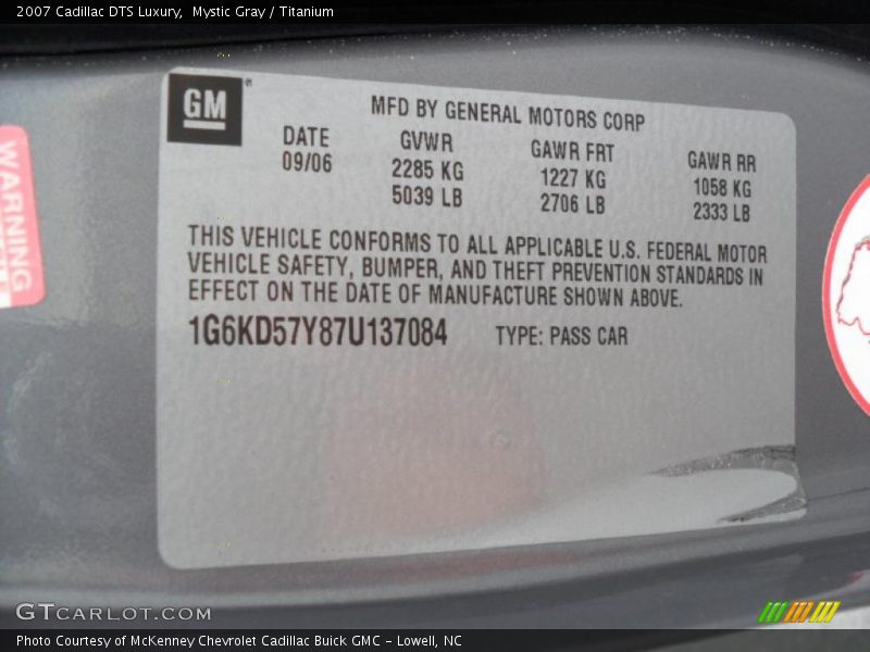 Mystic Gray / Titanium 2007 Cadillac DTS Luxury