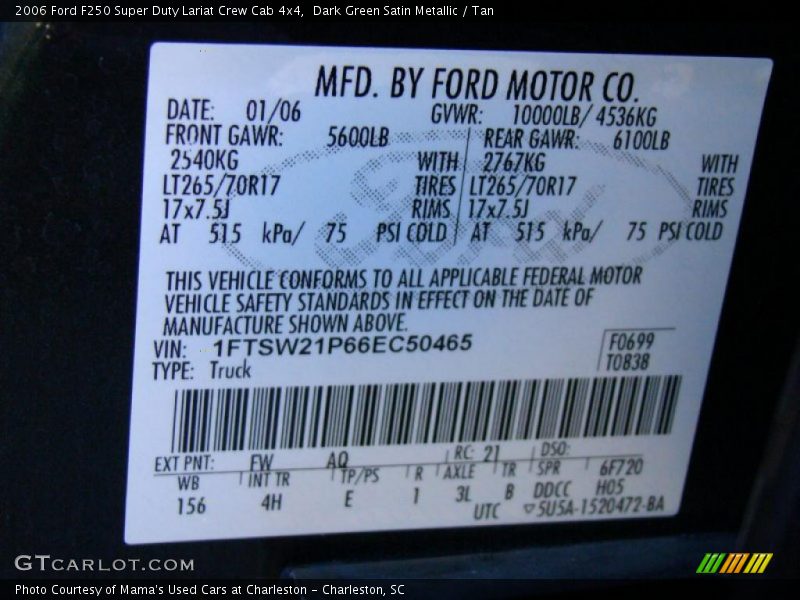 Dark Green Satin Metallic / Tan 2006 Ford F250 Super Duty Lariat Crew Cab 4x4