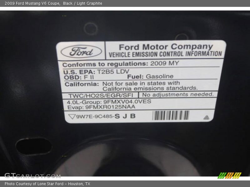 Black / Light Graphite 2009 Ford Mustang V6 Coupe