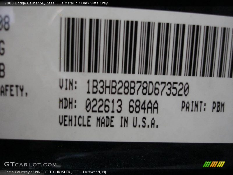 Steel Blue Metallic / Dark Slate Gray 2008 Dodge Caliber SE