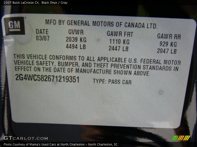 Black Onyx / Gray 2007 Buick LaCrosse CX