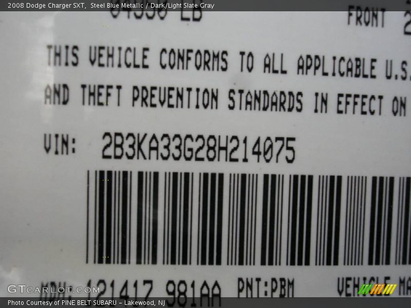Steel Blue Metallic / Dark/Light Slate Gray 2008 Dodge Charger SXT