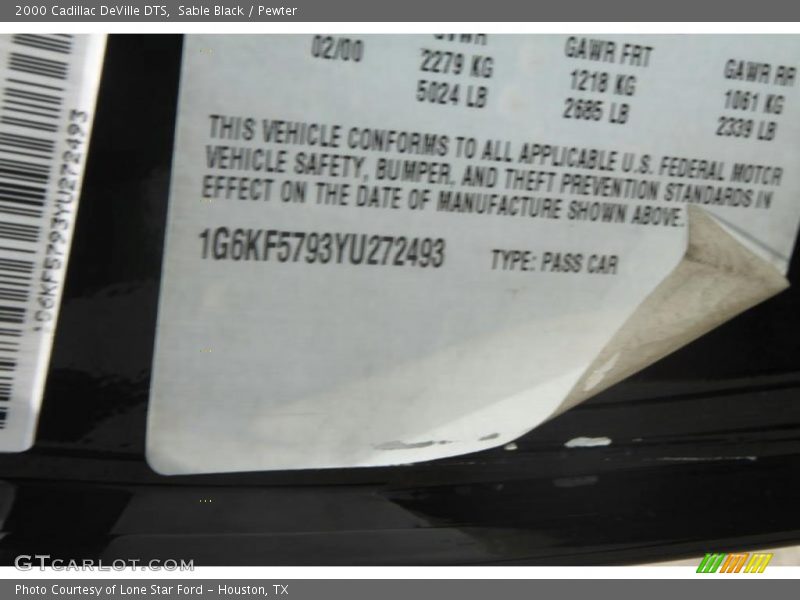 Sable Black / Pewter 2000 Cadillac DeVille DTS