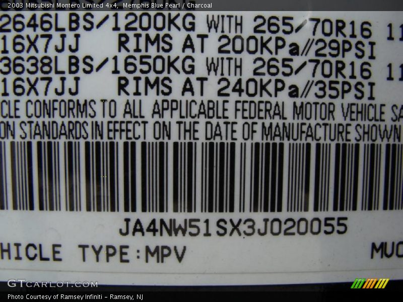 Memphis Blue Pearl / Charcoal 2003 Mitsubishi Montero Limited 4x4