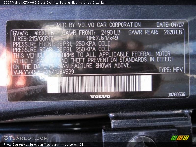 Barents Blue Metallic / Graphite 2007 Volvo XC70 AWD Cross Country