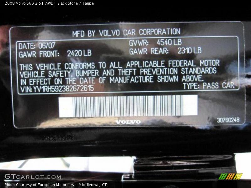 Black Stone / Taupe 2008 Volvo S60 2.5T AWD