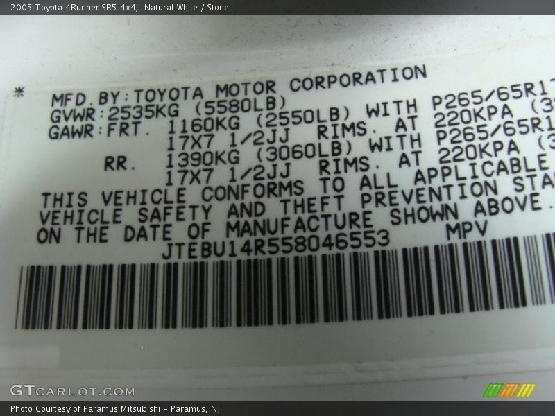 Natural White / Stone 2005 Toyota 4Runner SR5 4x4