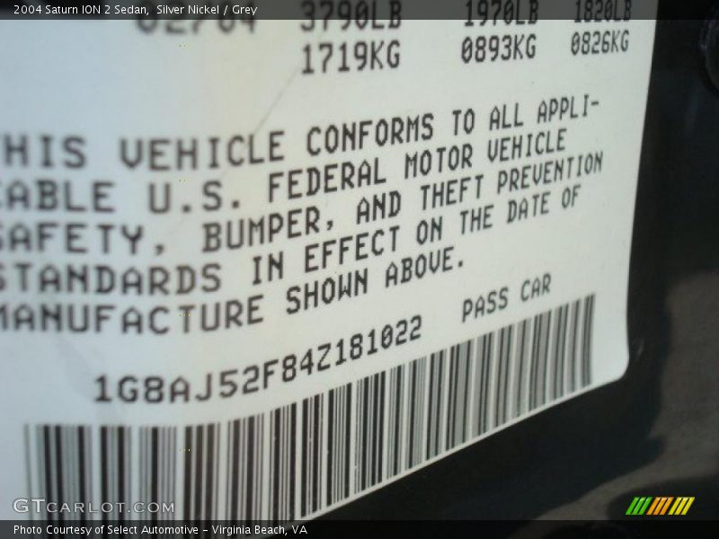 Silver Nickel / Grey 2004 Saturn ION 2 Sedan