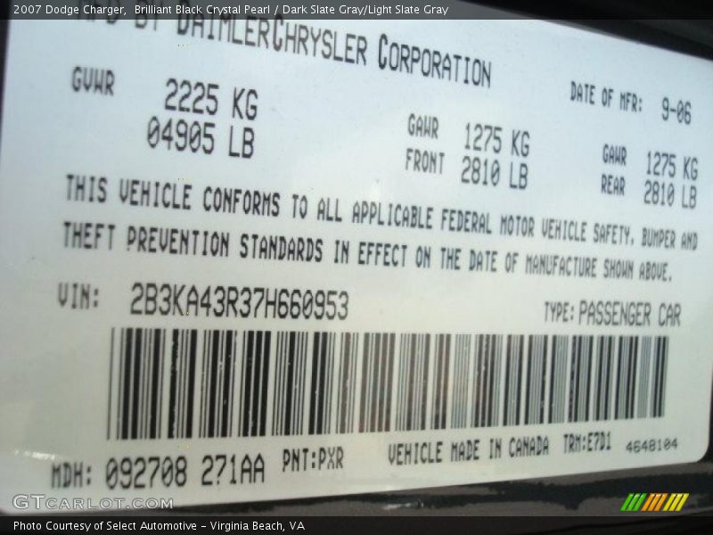 Brilliant Black Crystal Pearl / Dark Slate Gray/Light Slate Gray 2007 Dodge Charger