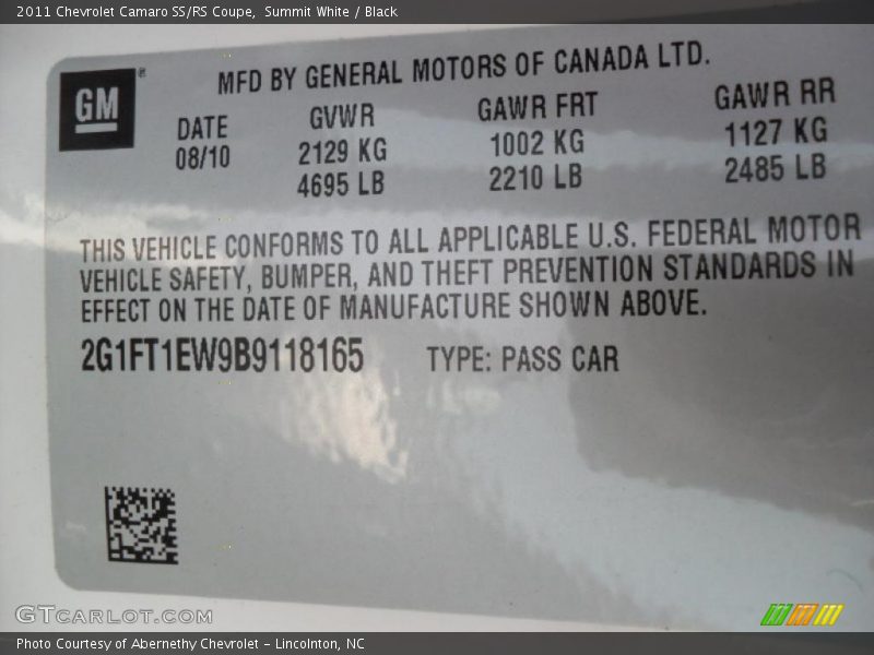 Summit White / Black 2011 Chevrolet Camaro SS/RS Coupe