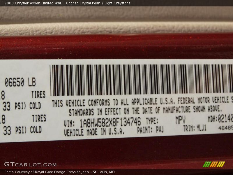 Cognac Crystal Pearl / Light Graystone 2008 Chrysler Aspen Limited 4WD