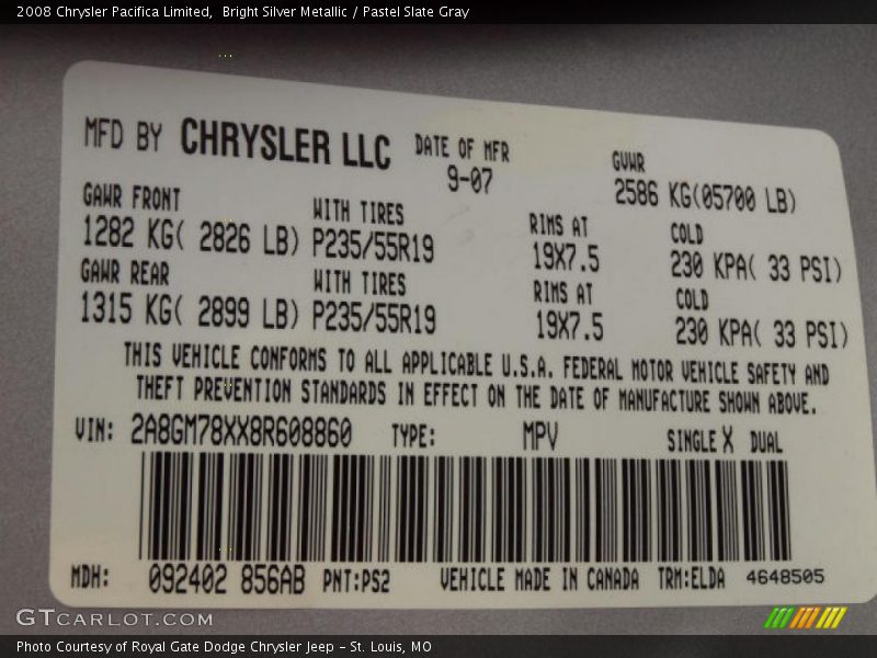 Bright Silver Metallic / Pastel Slate Gray 2008 Chrysler Pacifica Limited