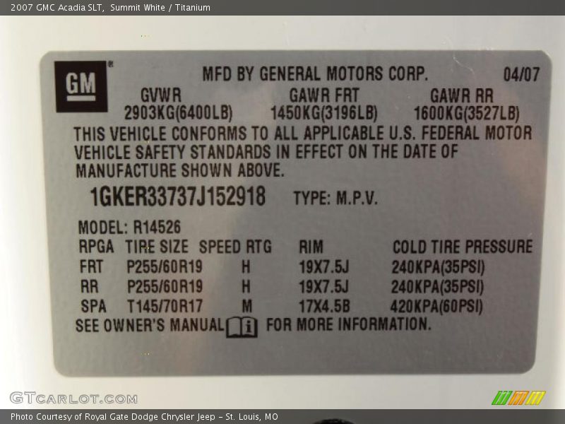 Summit White / Titanium 2007 GMC Acadia SLT