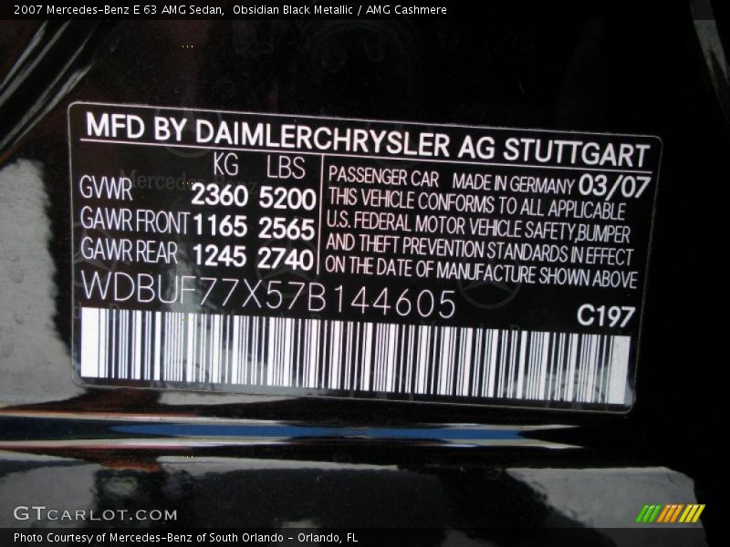 Obsidian Black Metallic / AMG Cashmere 2007 Mercedes-Benz E 63 AMG Sedan