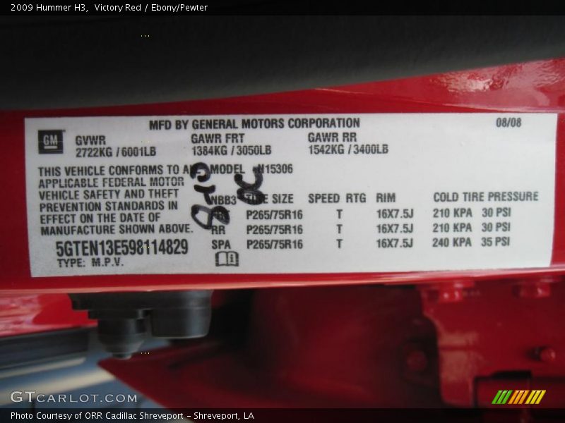 Victory Red / Ebony/Pewter 2009 Hummer H3