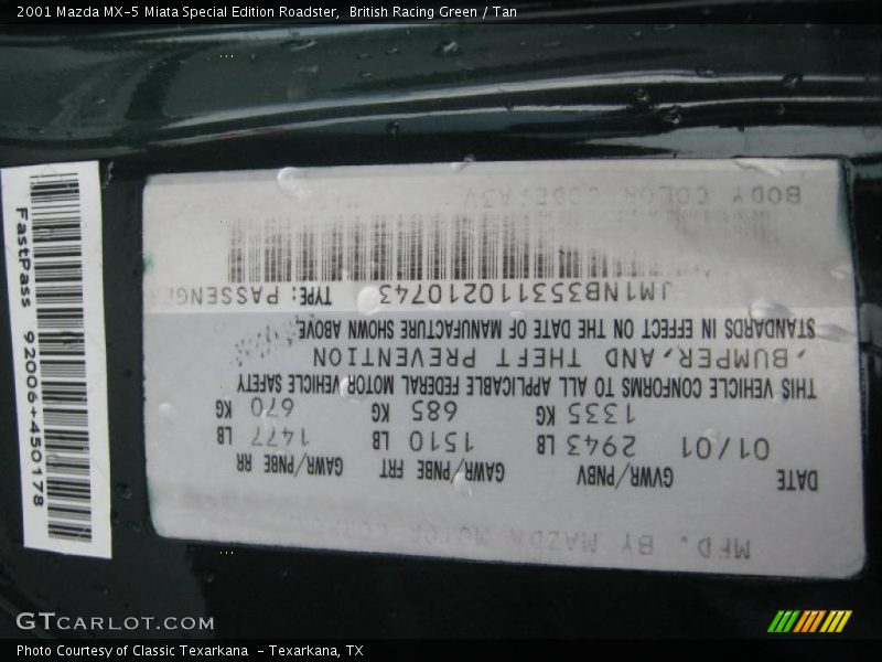 British Racing Green / Tan 2001 Mazda MX-5 Miata Special Edition Roadster