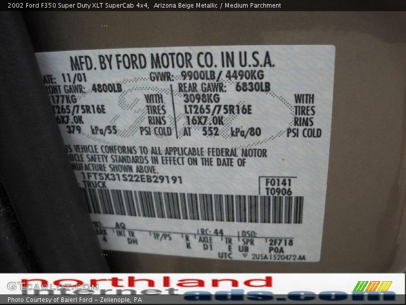 Arizona Beige Metallic / Medium Parchment 2002 Ford F350 Super Duty XLT SuperCab 4x4