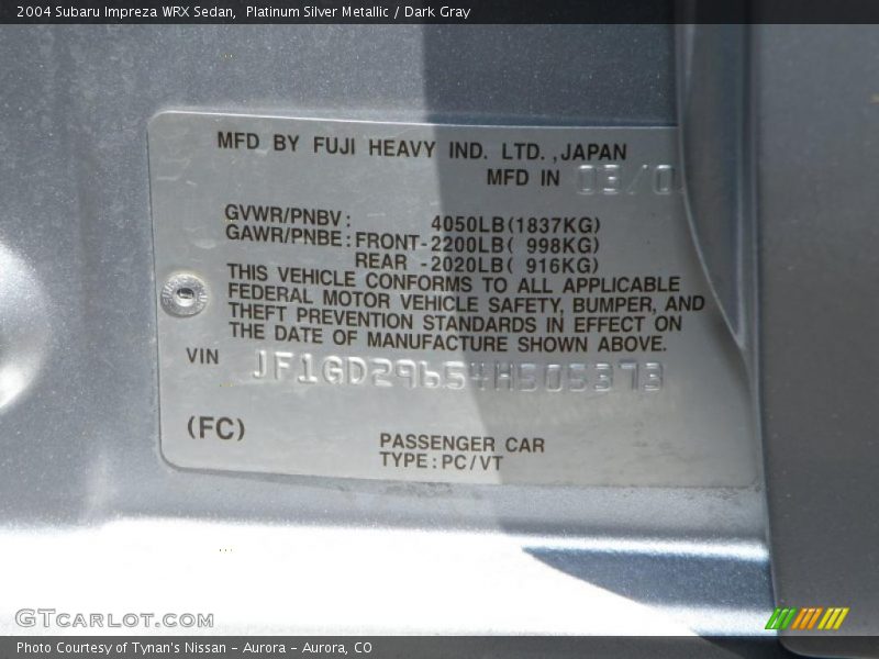 Platinum Silver Metallic / Dark Gray 2004 Subaru Impreza WRX Sedan