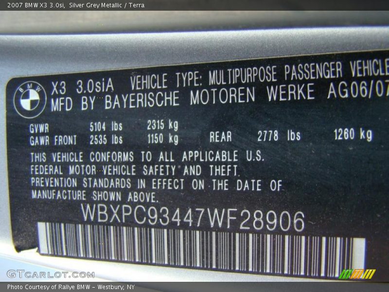 Silver Grey Metallic / Terra 2007 BMW X3 3.0si