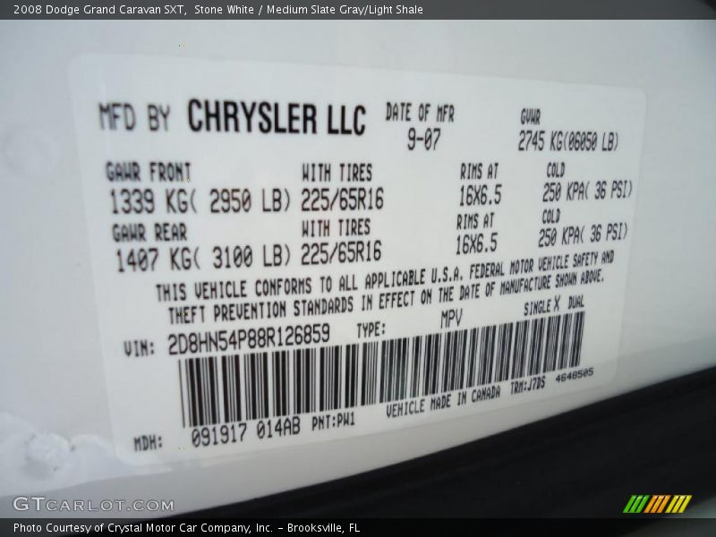 Stone White / Medium Slate Gray/Light Shale 2008 Dodge Grand Caravan SXT