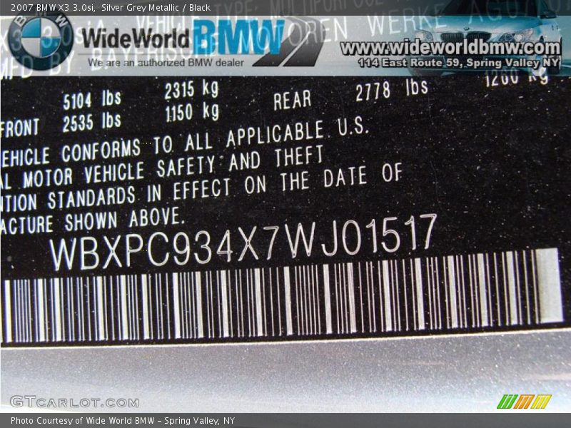 Silver Grey Metallic / Black 2007 BMW X3 3.0si