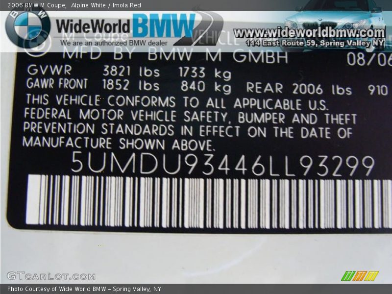 Alpine White / Imola Red 2006 BMW M Coupe