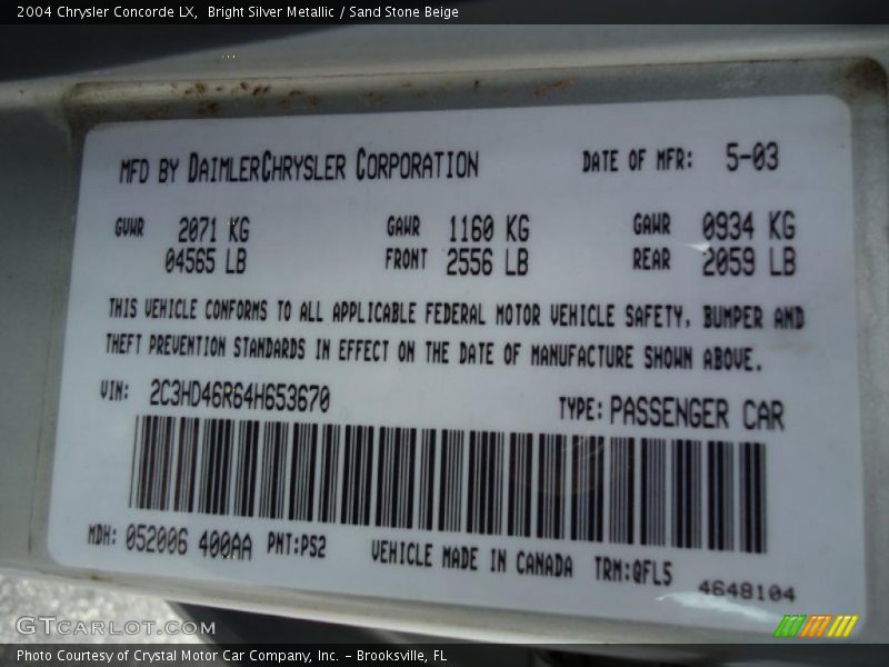 Bright Silver Metallic / Sand Stone Beige 2004 Chrysler Concorde LX
