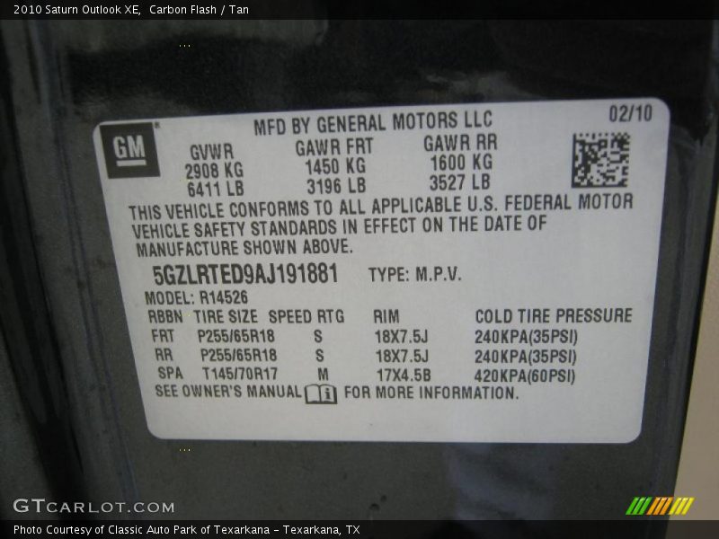Carbon Flash / Tan 2010 Saturn Outlook XE