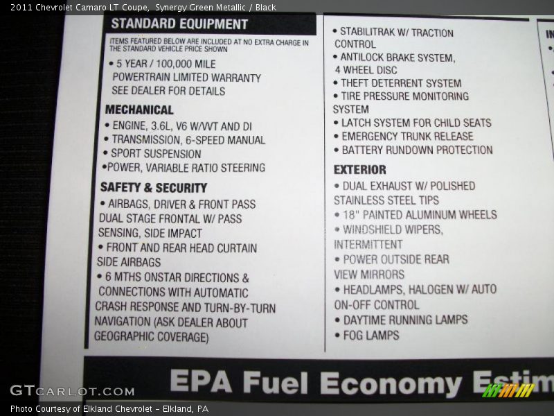 Synergy Green Metallic / Black 2011 Chevrolet Camaro LT Coupe