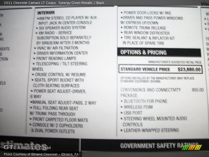 Synergy Green Metallic / Black 2011 Chevrolet Camaro LT Coupe