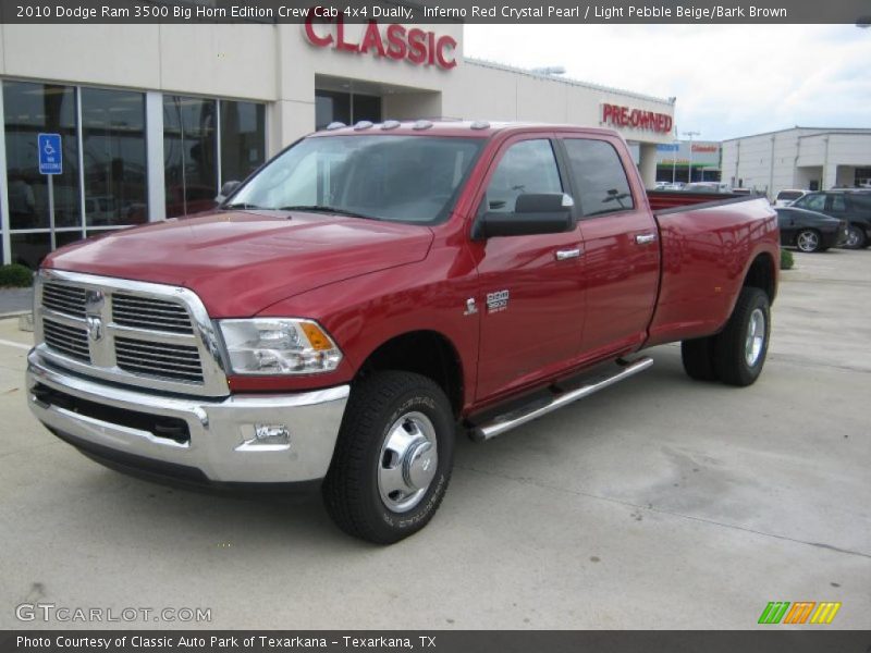 Inferno Red Crystal Pearl / Light Pebble Beige/Bark Brown 2010 Dodge Ram 3500 Big Horn Edition Crew Cab 4x4 Dually