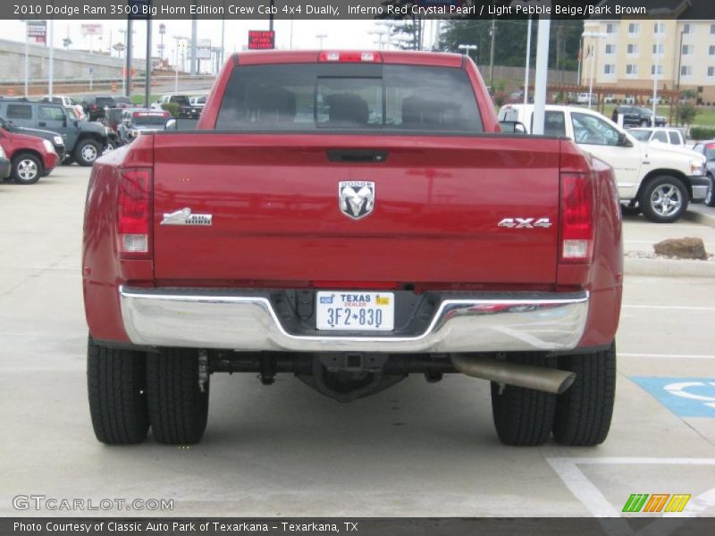 Inferno Red Crystal Pearl / Light Pebble Beige/Bark Brown 2010 Dodge Ram 3500 Big Horn Edition Crew Cab 4x4 Dually