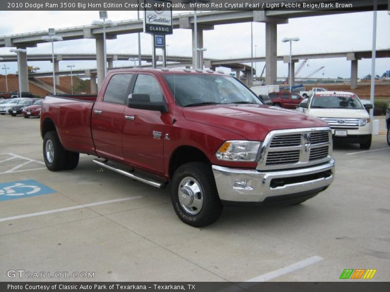 Inferno Red Crystal Pearl / Light Pebble Beige/Bark Brown 2010 Dodge Ram 3500 Big Horn Edition Crew Cab 4x4 Dually