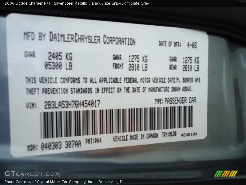 Silver Steel Metallic / Dark Slate Gray/Light Slate Gray 2006 Dodge Charger R/T
