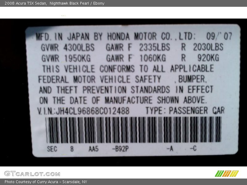 Nighthawk Black Pearl / Ebony 2008 Acura TSX Sedan