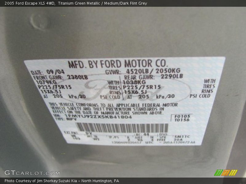 Titanium Green Metallic / Medium/Dark Flint Grey 2005 Ford Escape XLS 4WD