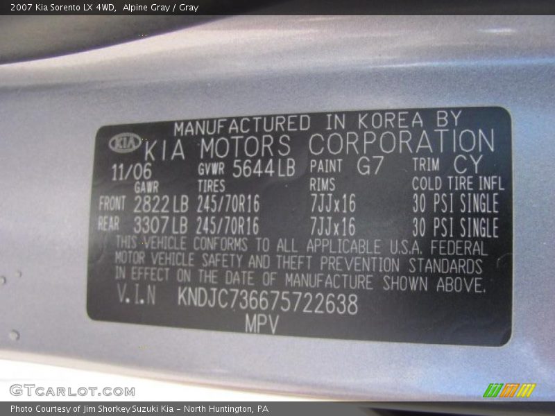 Alpine Gray / Gray 2007 Kia Sorento LX 4WD