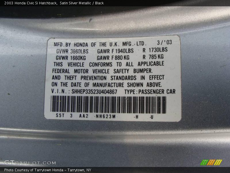 Satin Silver Metallic / Black 2003 Honda Civic Si Hatchback
