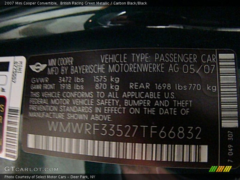 British Racing Green Metallic / Carbon Black/Black 2007 Mini Cooper Convertible