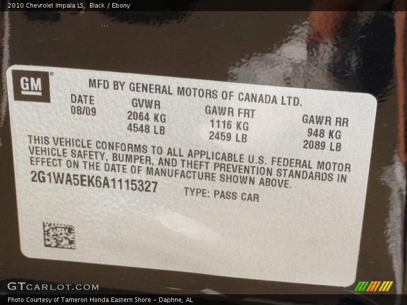 Black / Ebony 2010 Chevrolet Impala LS