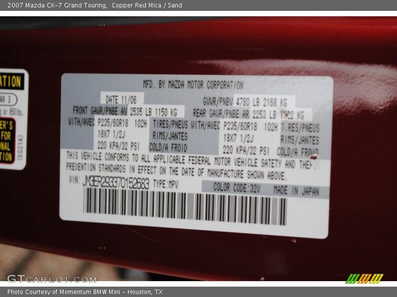 Copper Red Mica / Sand 2007 Mazda CX-7 Grand Touring