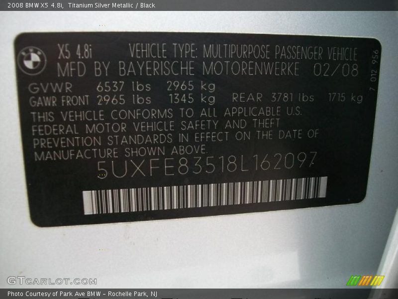 Titanium Silver Metallic / Black 2008 BMW X5 4.8i