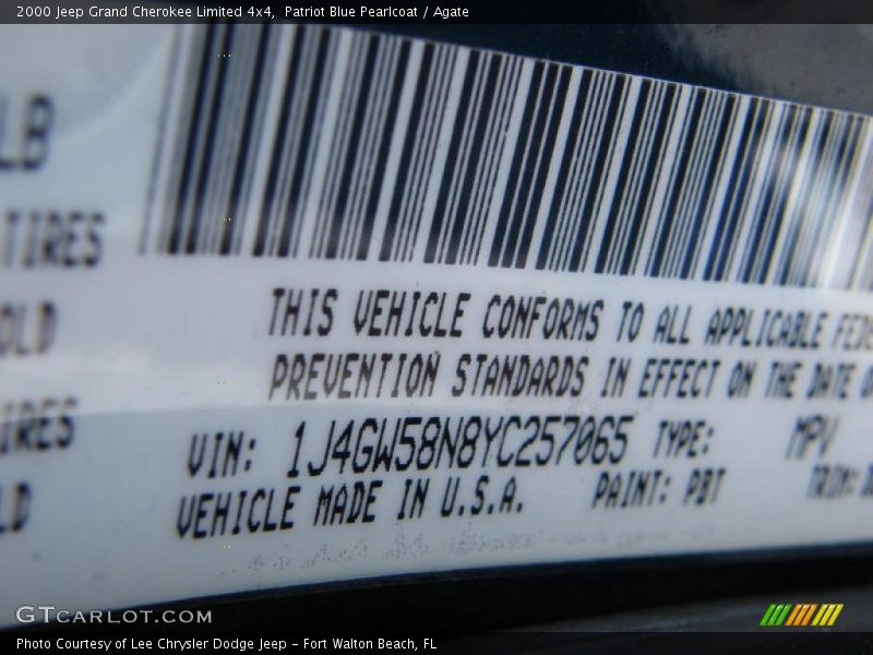 Patriot Blue Pearlcoat / Agate 2000 Jeep Grand Cherokee Limited 4x4