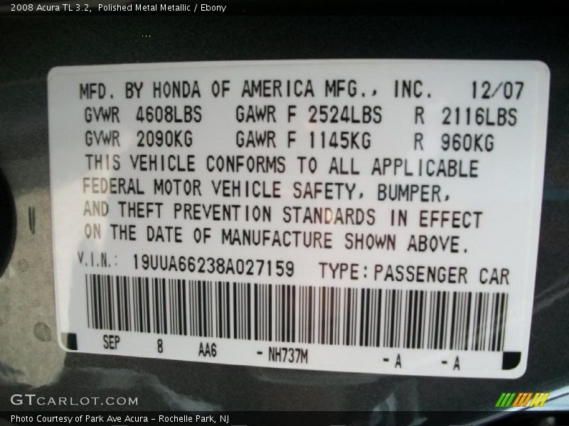 Polished Metal Metallic / Ebony 2008 Acura TL 3.2