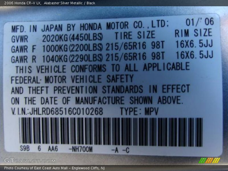 Alabaster Silver Metallic / Black 2006 Honda CR-V LX